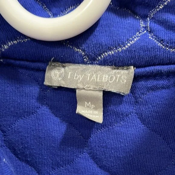 T by Talbots Petite Royal Blue Metallic Asymmetrical Zip Quilted Pullover - EUC - Picture 5 of 6